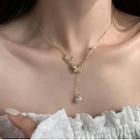 Butterfly Rhinestone Faux Pearl Pendant Alloy Necklace