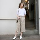 Drawstring Waist Wide Leg Capri Pants