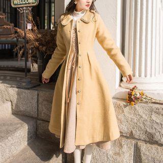 Long Faux Pearl Wool Coat