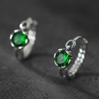 925 Sterling Silver Rhinestone Earring 1 Pair - Silver & Green - One Size