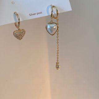 Heart Rhinestone Alloy Dangle Earring 1 Pair - Gold & White - One Size