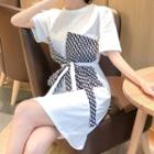 Short-sleeve Pattern Paneled T-shirt Dress
