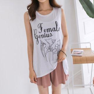 Lettering Illustration Sleeveless Top