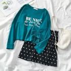 Lettering Sweatshirt / Dotted Mini A-line Skirt