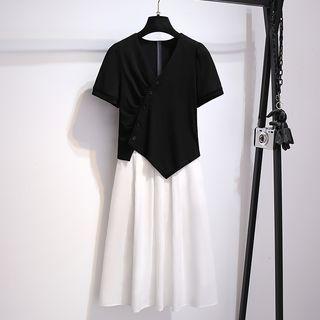 Set: Short-sleeve Asymmetrical Top + A-line Skirt