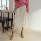 Lace Mesh-overlay Velvet Long Skirt