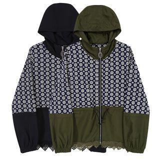 Floral Print Hooded Zip-up Jacket