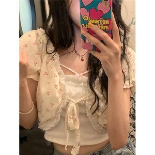 Short-sleeve Frill Trim Crop Top / Camisole