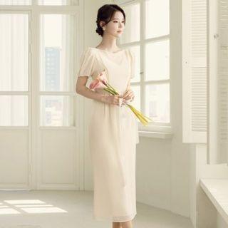 Puff-sleeve Chiffon Maxi Dress