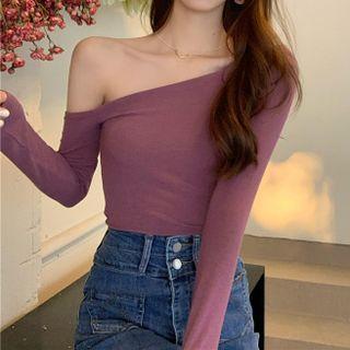 Asymmetric Cold-shoulder T-shirt Purple - One Size