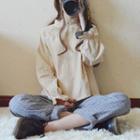 Bell-sleeve Blouse / Plaid Straight-cut Pants