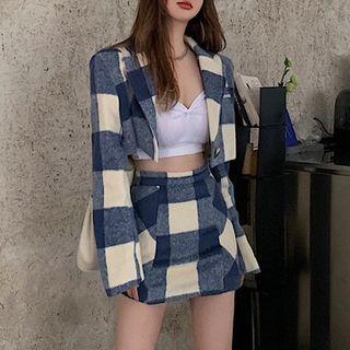 Plaid Cropped Blazer / Mini Skirt