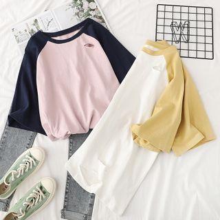 Raglan-sleeve Distressed T-shirt
