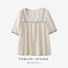 Square-neck Two Tone Oversized Blouse Almond - One Size