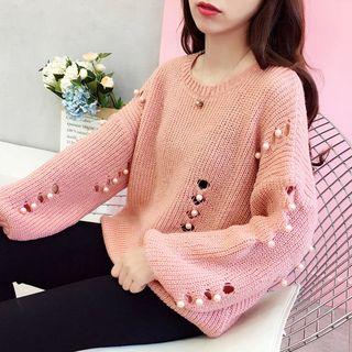 Faux Pearl Distressed Sweater