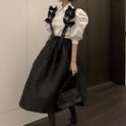 Puff-sleeve Shirt / Bow A-line Jumper Skirt