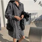 Plaid Button Mini Hoodie Dress Black - One Size