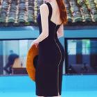 Open Back Zip Detail Sleeveless Sheath Dress