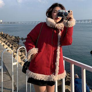 Faux Fur Trim Long-sleeve Plain Coat
