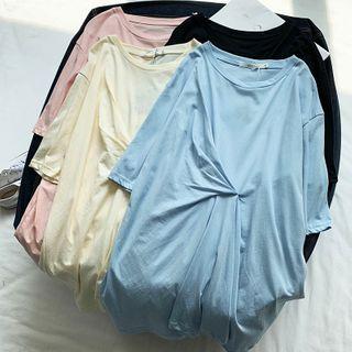 Elbow-sleeve Front Knotted Top