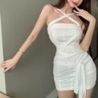Sleeveless Plain Strappy Slim-fit Dress White - One Size