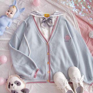 Contrast Trim Cardigan Cardigan - Light Blue - One Size