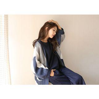 Open-front Patterned Wool Blend Cardigan