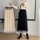 High-waist Velvet Mesh Midi Skirt