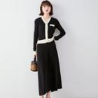 Set: Cardigan + Knit Midi A-line Skirt Cardigan - Black - One Size / Skirt - Black - One Size