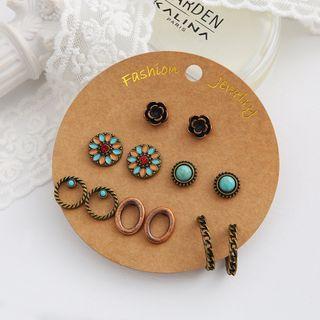 6 Pair Set: Faux Crystal / Alloy Earring (various Designs) Set Of 6 Pair - 5547101 - Black & Aqua Blue & Tangerine - One Size