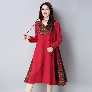 Printed Panel Hooded A-line Dress