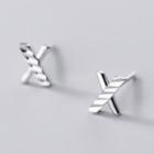 925 Sterling Silver X Lettering Earring 1 Pair - Silver - One Size