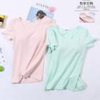 Padded Short-sleeve Plain T-shirt