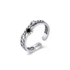 925 Sterling Silver Fashion Simple Hollow Twist Black Cubic Zirconia Adjustable Open Ring Silver - One Size