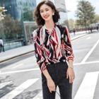 Long-sleeve Printed Tie-neck Blouse / Dress Pants
