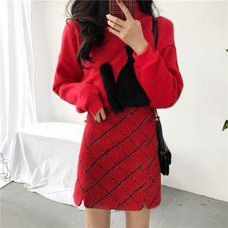 Cat Print Mock-neck Pullover
