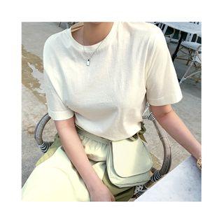 Short-sleeve Plain T-shirt Cream - One Size