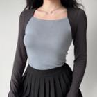 Mock Two-piece Long-sleeve Top Grayish Blue - One Size