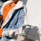 Sherpa-fleece Panel Denim Jacket Blue - One Size