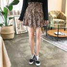 Band-waist Leopard Print Mini Skirt Brown - One Size