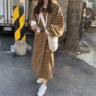 Striped Midi A-line Hoodie Dress
