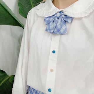 Rainbow Button Petal Collar Long-sleeve Shirt White - One Size