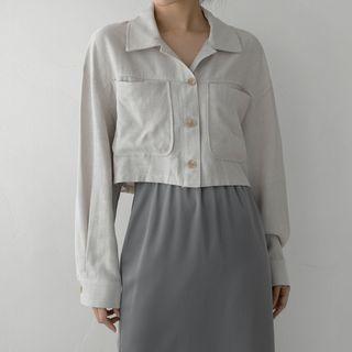Dual-pocket Textured Crop Shirt