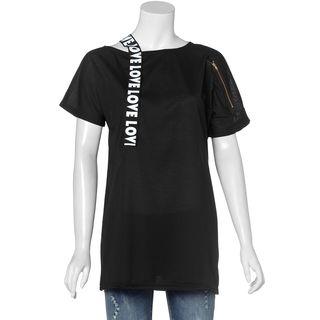One-shoulder Typography T-shirt Black - One Size