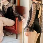 Dotted Open Back Long-sleeve Swimsuit