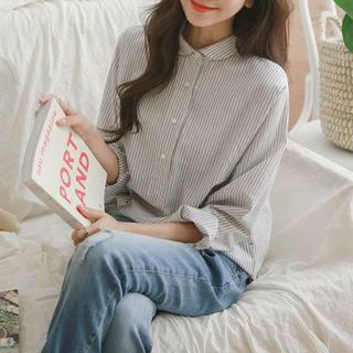 Round-collar Half-placket Stripe Shirt