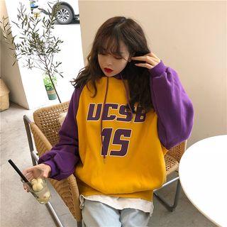Letter Print Color-block Hoodie