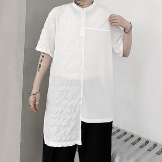 Asymmetric Panel Half-button Short-sleeve Shirt