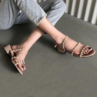 Strappy Faux Pearl Low-heel Sandals