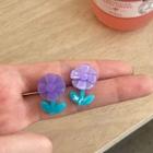 Flower Resin Earring 1 Pair - Purple & Blue - One Size
